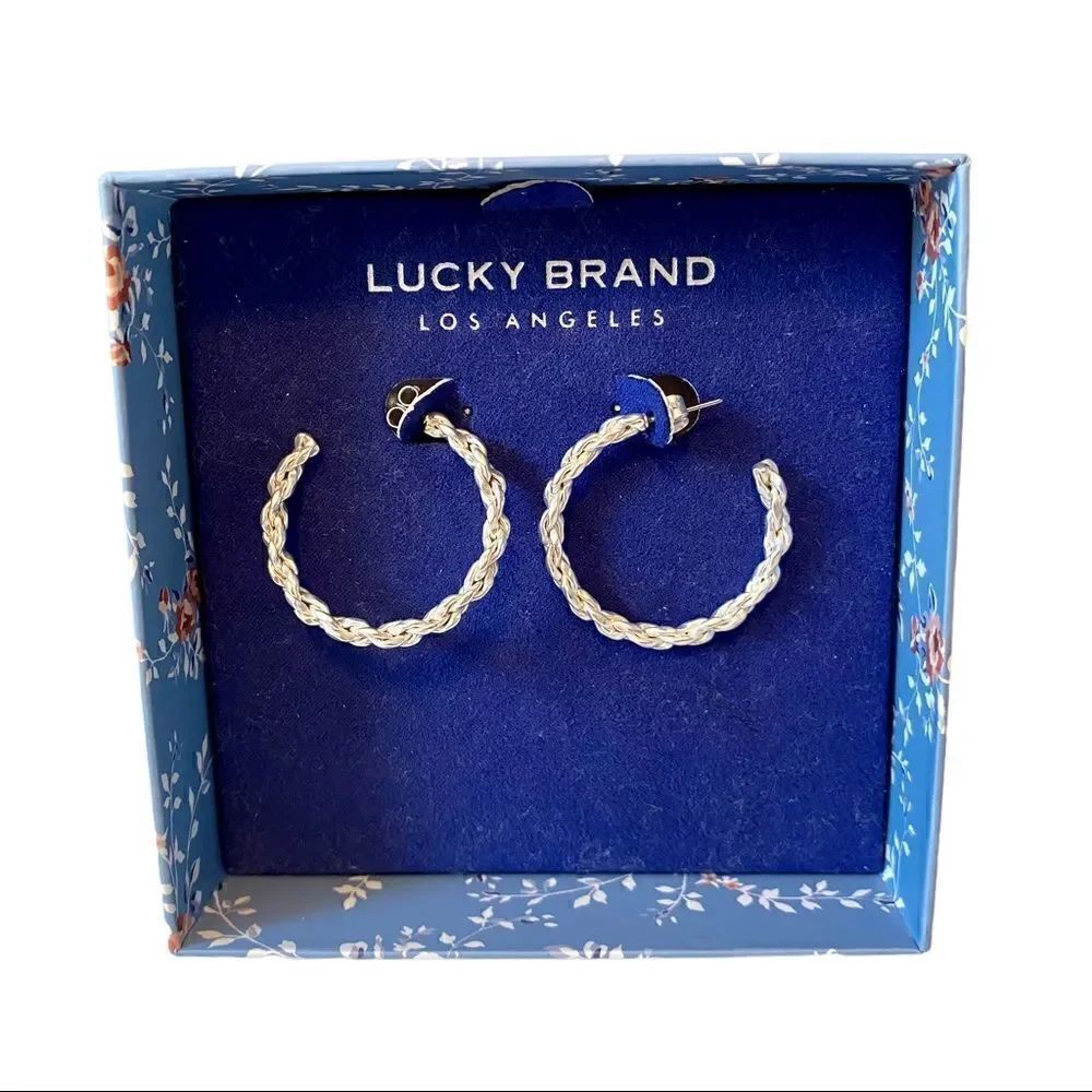 Lucky Brand Braided Silver Toned 3/4 Hoop Earrings